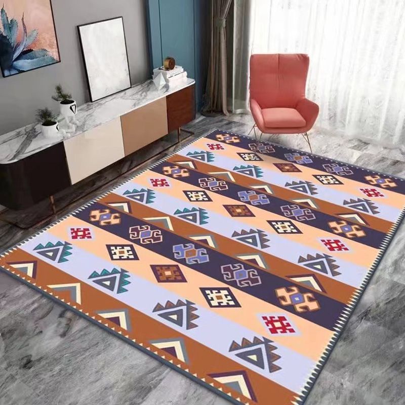 Light Orange Bohemia Rug Polyester Graphic Rug Stain Resistant Area Rug for Drawing Room