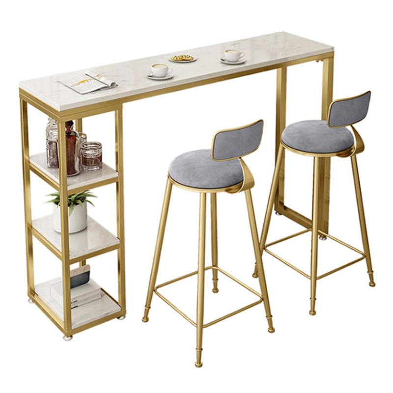 Glam Style Bar Table Stone Double Pedestal Bar Height Table with Storage