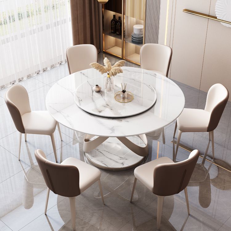 Mesa de comedor redondo Mesa de cena de pedestal de piedra de estilo de lujo con placa giratoria