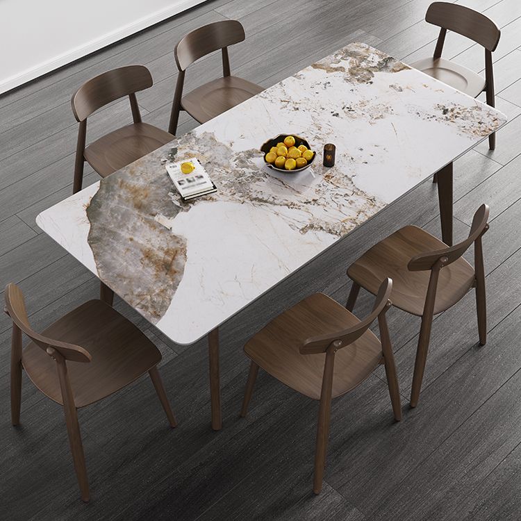 Mid-Century Modern Rectangle Dining Table Sintered Stone Table with 4 Solid Wood Legs
