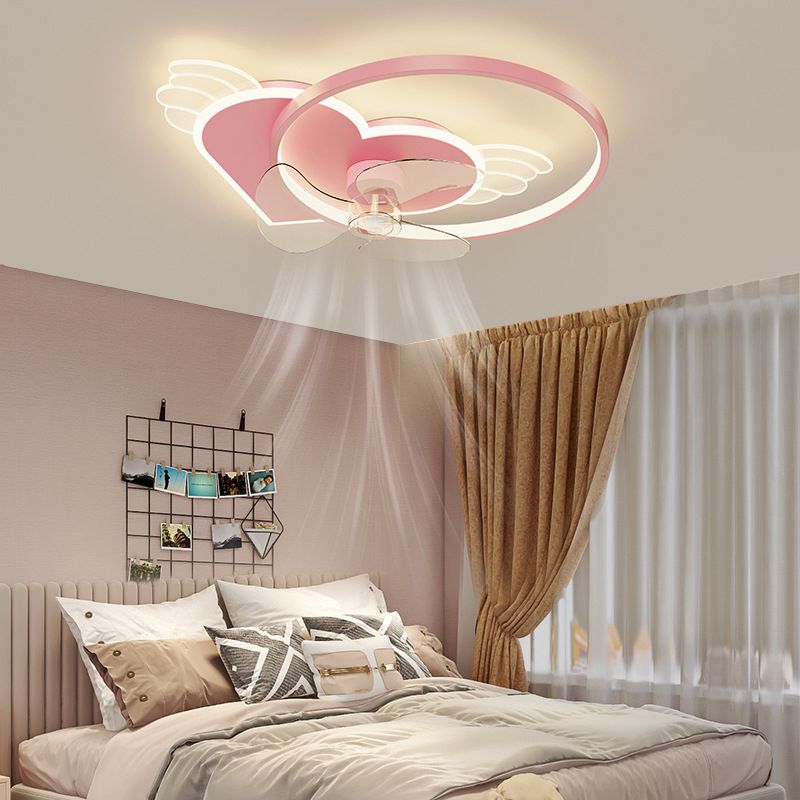 3-Blade Children Ceiling Fan Pink LED Fan with Light for Foyer