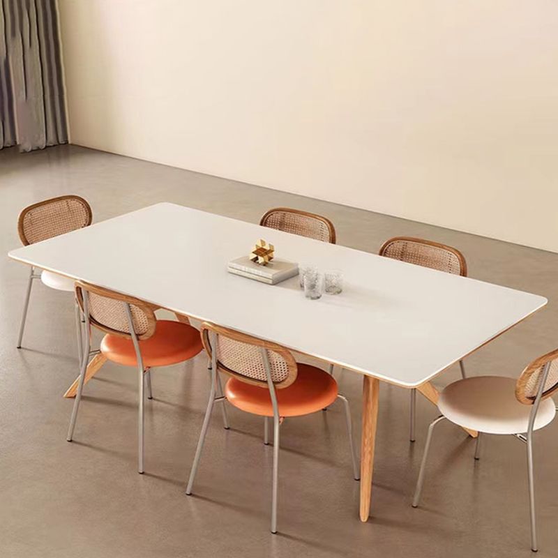 Industrial Dinner Table Rectangle Stone Dining Site Table in White