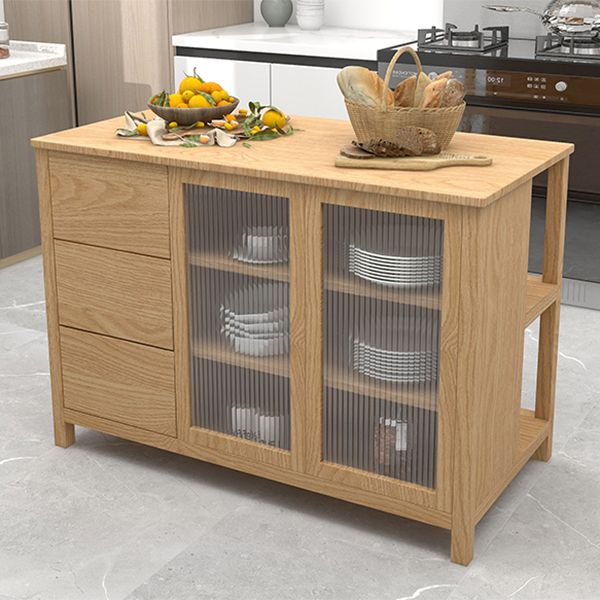 Traditional Stationary Kitchen Island Set Wood Rectangular Island Table for Home Use