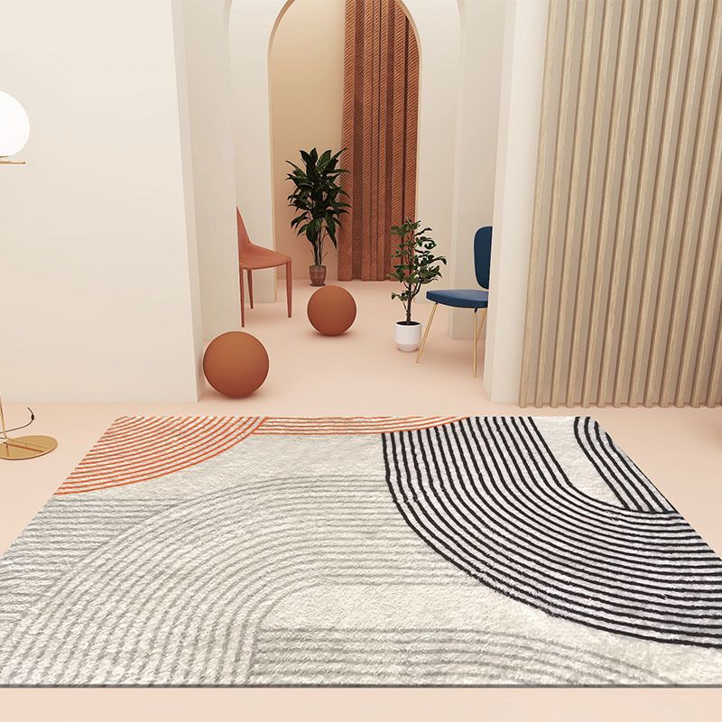 Orange Modern Carpet Polyester Striped Carpet Washable Carpet for Home Decoration