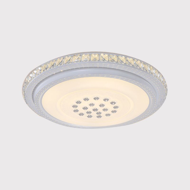 Minimalist LED Flush Mount Lamp Chrome Circle Ceiling Lighting with Crystal Block Shade