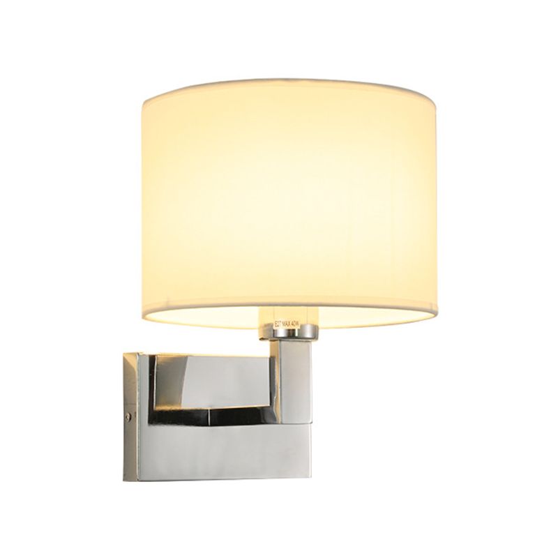 Metal Modern Wall Sconce Cylinder Shape Wall Light with Fabric Shade for Bedroom