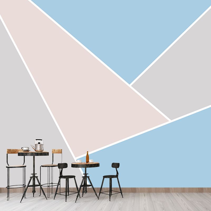 Pink-Blue Geometric Wall Mural Decal Washable Modernist Living Room Wall Covering