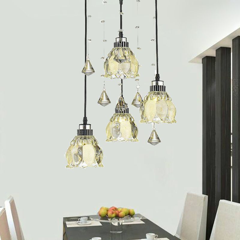Crystal Lotus Shade Multi Ciptent Lampad Freeture Kit di luce a 4-Bulb Cromo a 4-Bulb