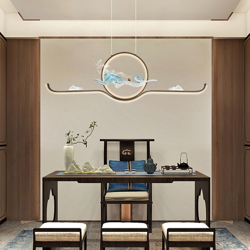 Luz de colgante lineal accesorios de té contemporáneos metal de metal de la isla de 2 luces