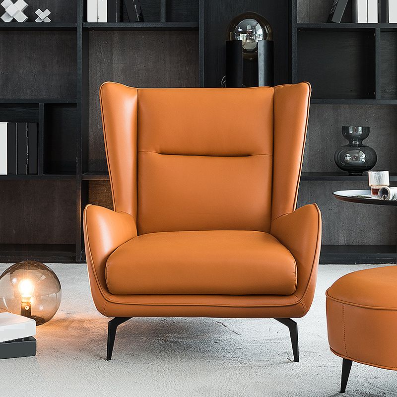 35.43" Wide Leather Wingback Chair in Orange with Black Basic Four Leg