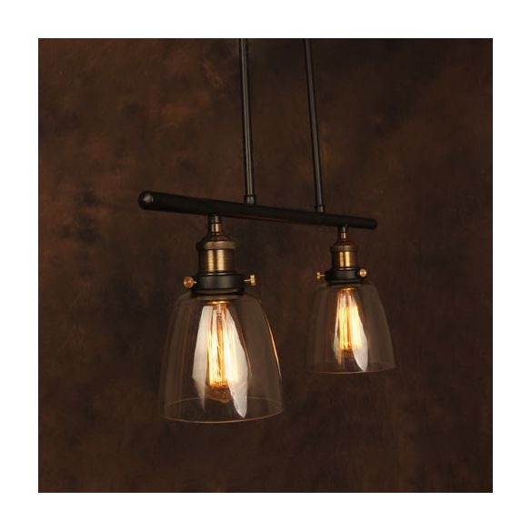 Cone Shade Dining Room Island Pendant Light Industrial Clear Glass 2/3 Lights Black Hanging Lamp Kit