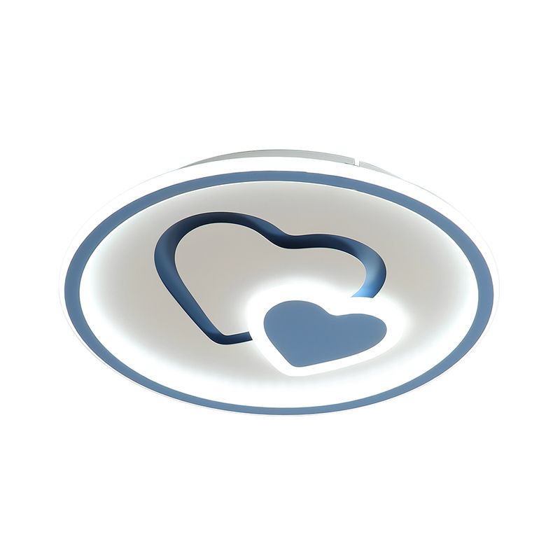 Heart Shaped Thin LED Ceiling Light Modern Acrylic Bedroom Circle Flush Mount in Black/Pink/Blue, 16"/19.5" Width