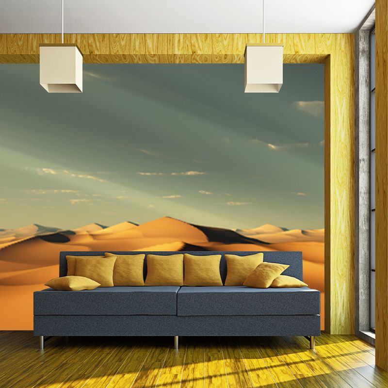 Personalized Photo Print Modern Mural with African Desert and Cloudy Sky View in Yellow