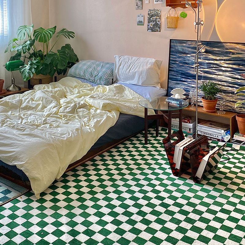 Green Plaid Pattern Rug Modern Polyester Area Rug Stain Resistant Area Carpet for Home Decor
