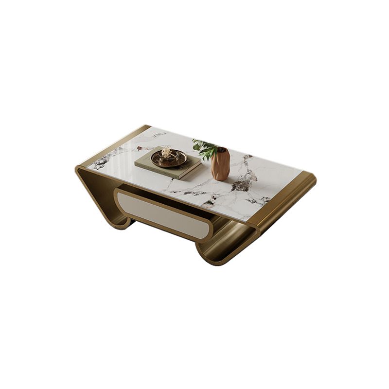 Slate Abstract Coffee Table Glam Rectangular Cocktail Table with Storage Drawer