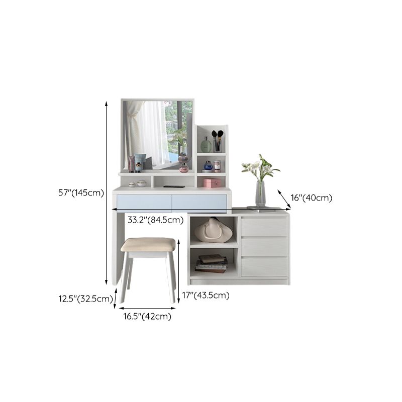 15.74" Wide Vanity Tables Wood Makeup Table with 5 Storage Drawers and Mirror