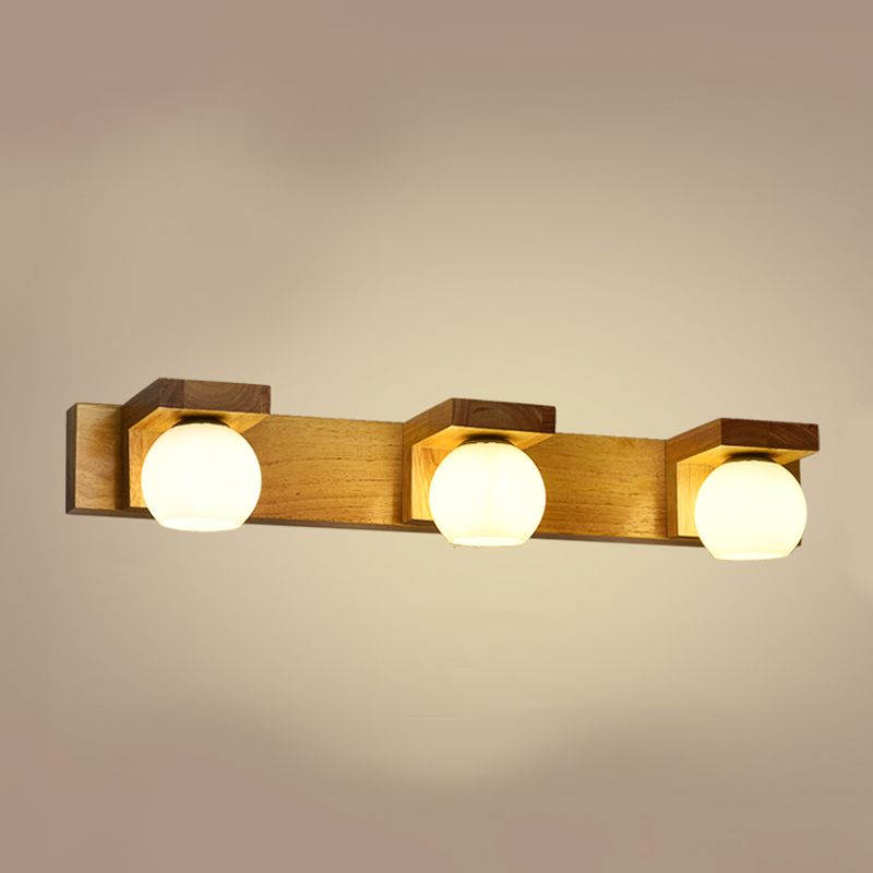 Wood Ball Mirror Wall Light Modern Multi Lights Wall Mounted Light Fixture in Brown