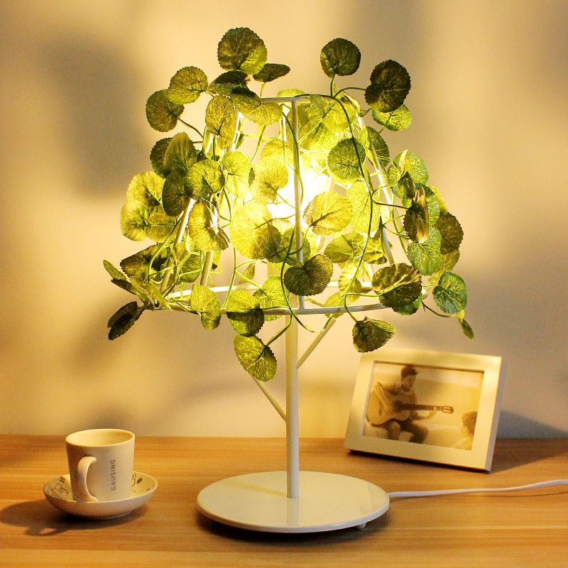 Wit 1 kop nachtkastje verlichting industrieel metaal conische nachttafel licht met plantendecoratie
