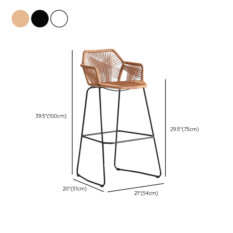 Modern Style Wicker Low Back Armed Bar Stool with Metal Legs