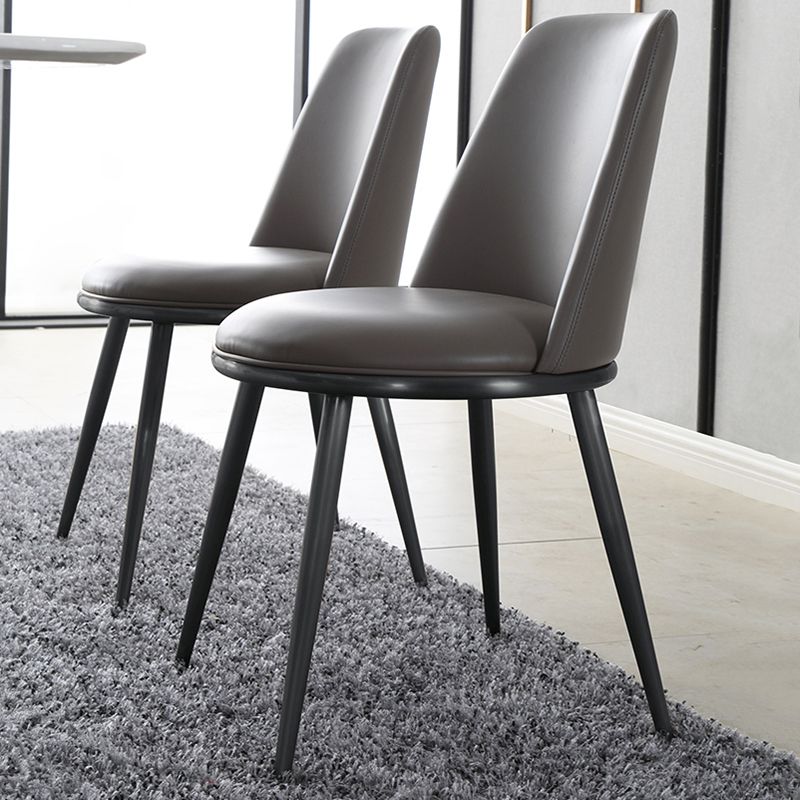 Contemporary Faux Leather and Metal Armless Dining Chairs for Kitchen