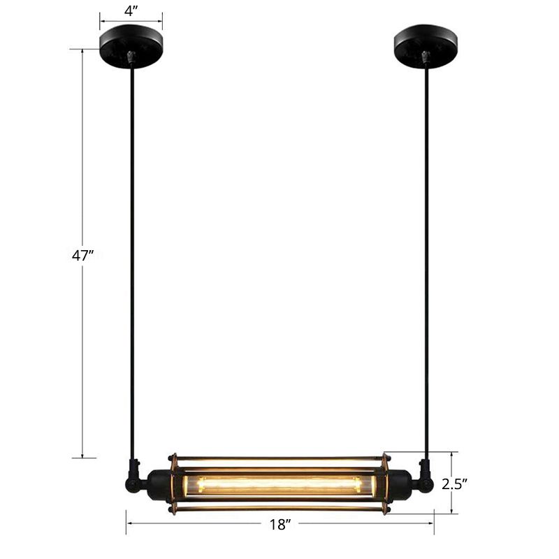 Black Finish Tube Pendant Ceiling Light Rustic Iron 1-Bulb Restaurant Hanging Lamp over Island
