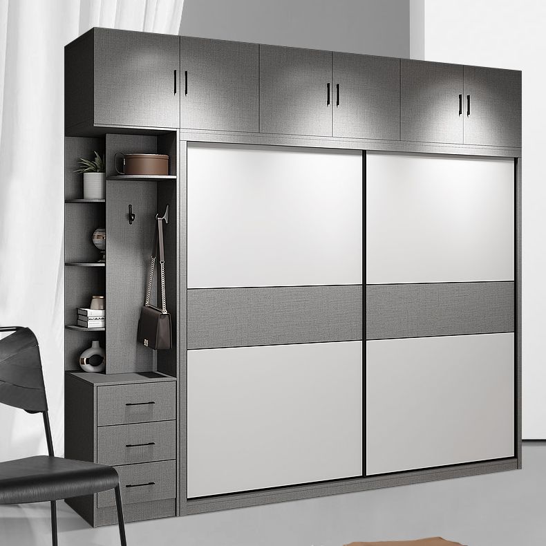 Modern Style Wooden Wardrobe White Colour Wardrobe Closet with Sliding Door