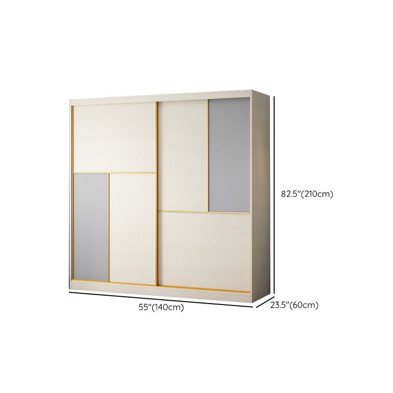 Bedroom Sliding Doors Storage Cabinet Coastal Style Wooden Wardrobe