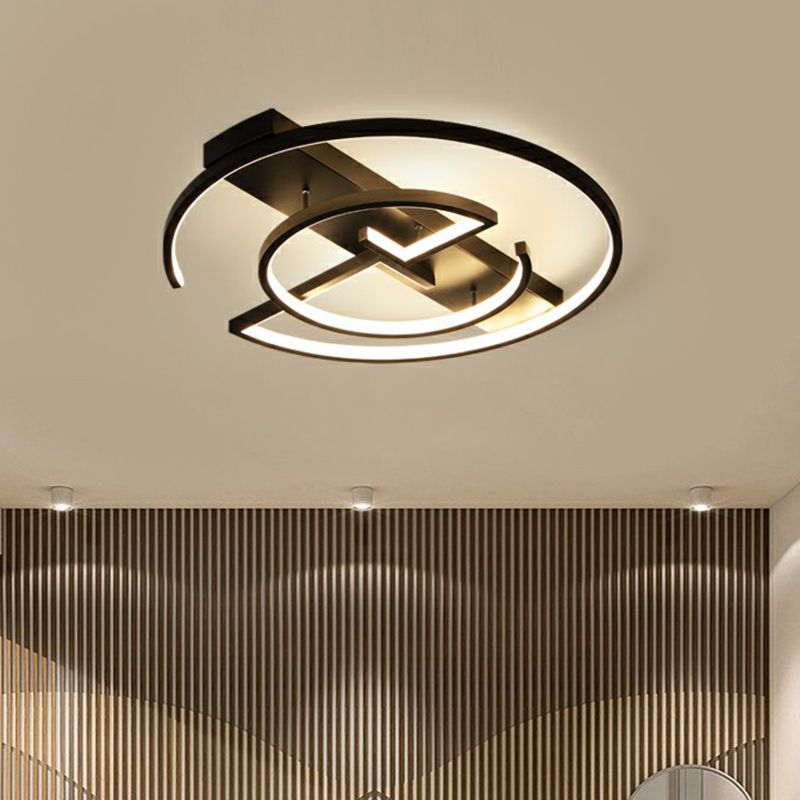 Circular Metal LED Flush Light Fixture Simplicity Black Close to Ceiling Lamp for Bedroom