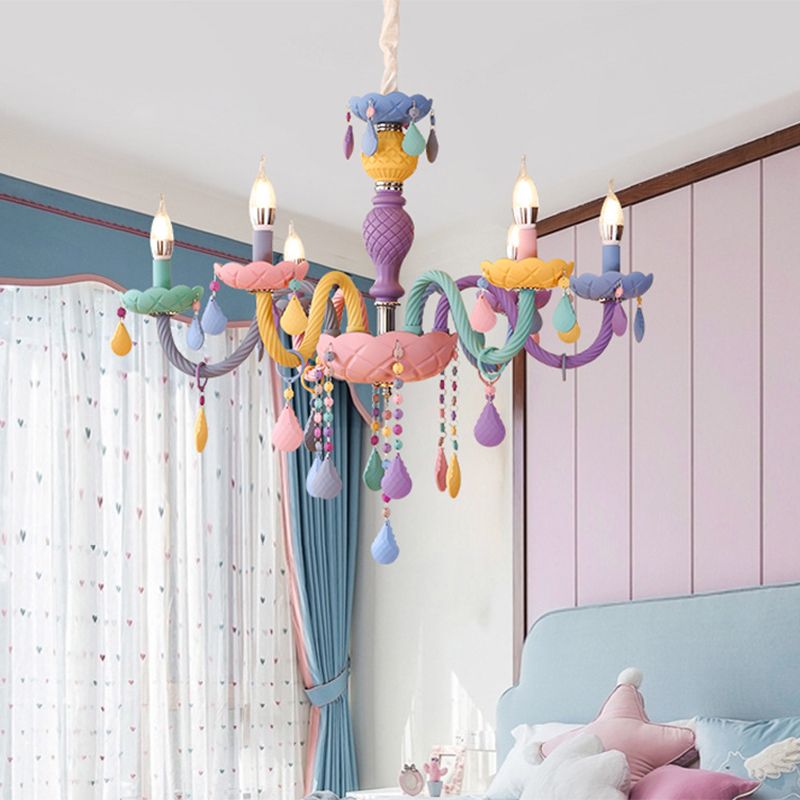 Plafond candélabra lustre macaron en verre coloré