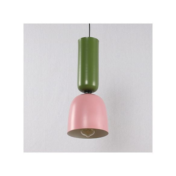 Doppelkegeldecke Anhänger Leichtes nordisches Metall 1 hellgrün und rosa/blau und schwarz/braun und gelb hängendes Licht