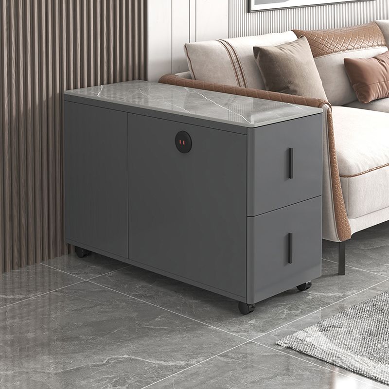 Sofa Side Accent Table with 2 Storage Drawers and Rectangle Stone Top