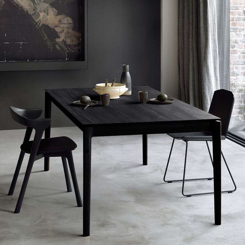 Modern Black Solid Wood Dining Table Rectangle Kitchen Dining Table with 4 Legs Base