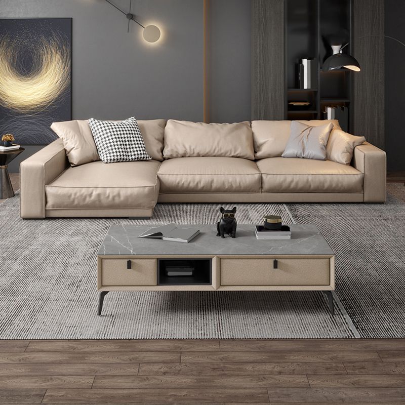 Pillowed Back Cushions Sectional Sofa, Square Arm Sectional Sofa,in Cream22"