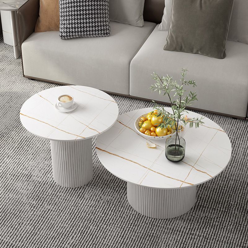 Modern Style Black/white Rock Slab Top Metal Craft Round Coffee Table