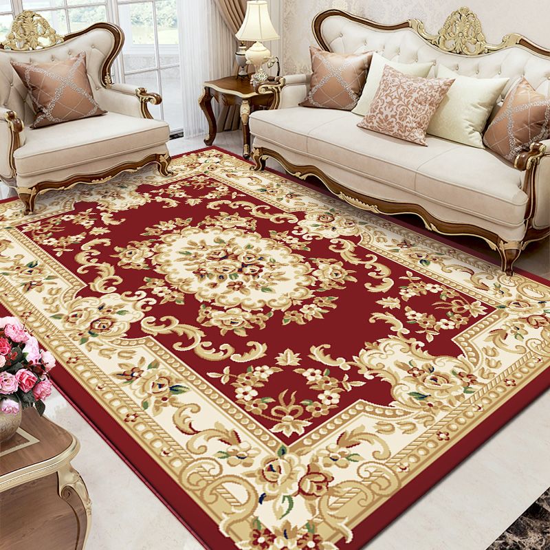 Traditional Polyester Area Rug Retro Floral Pattern Carpet Rug Non-Slip Backing for Home Decor