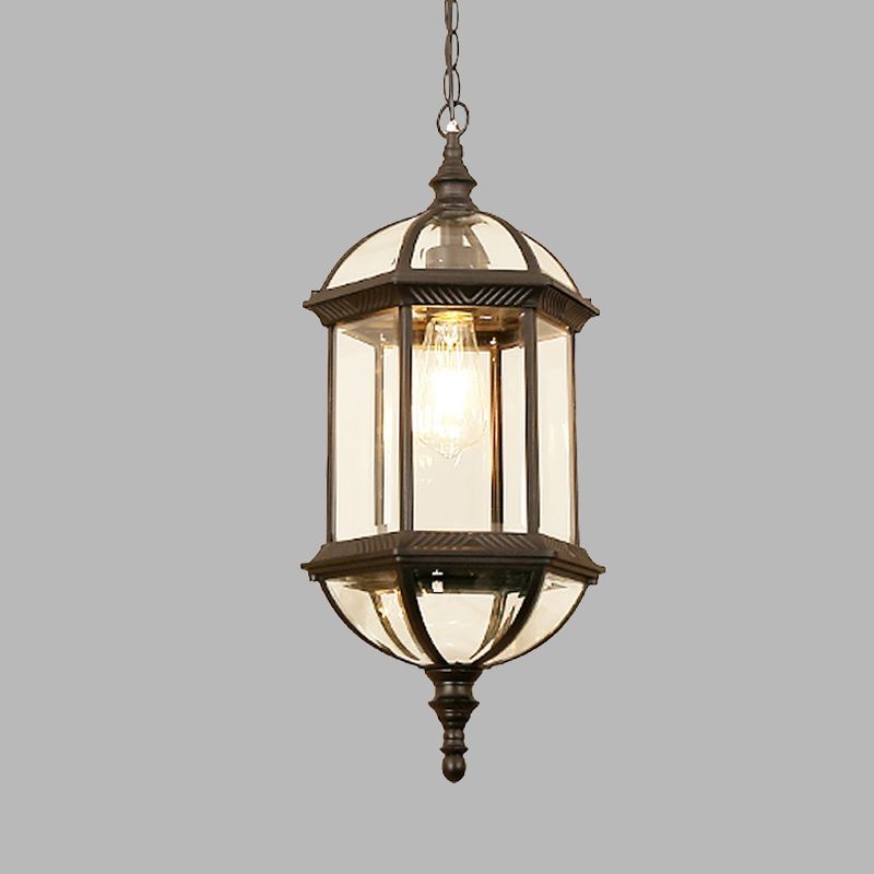 Black/Gold 1 Light Pendant Lamp Country Clear Glass Birdcage Suspended Lighting Fixture for Corridor