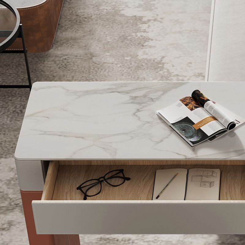 Modern Stone Top Bar Dining Table Rectangle Pub Table with Double Pedestal