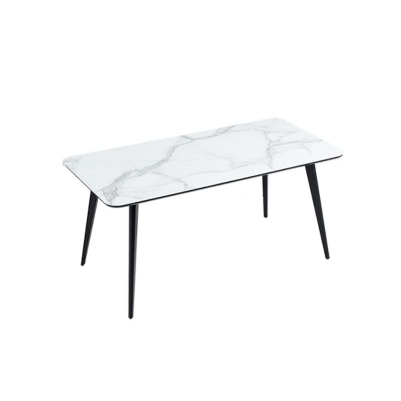 Polished Finish Dinette Table with Metal Legs Stone Top Indoor Dining Table