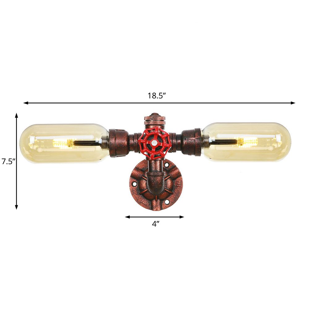 Capsule Amber Glass Wall Lighting Vintage 1/2 Bulbs Living Room Sconce Lamp in Weathered Copper