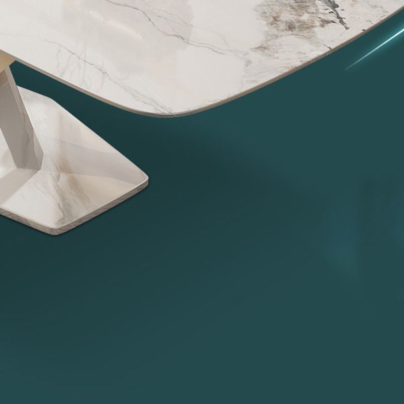 Rectangle Pedestal Table Modern Dining Table with Stainless Steel Base