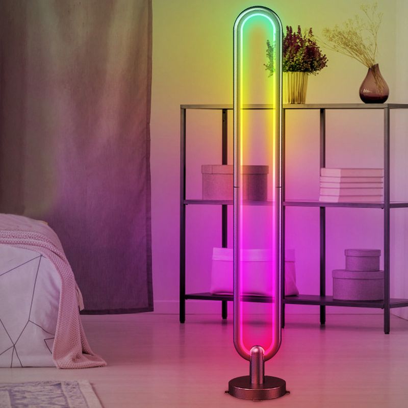 Oval Shaped Bluetooth Floor Light Modern Metal Bedroom RGB Standing Light