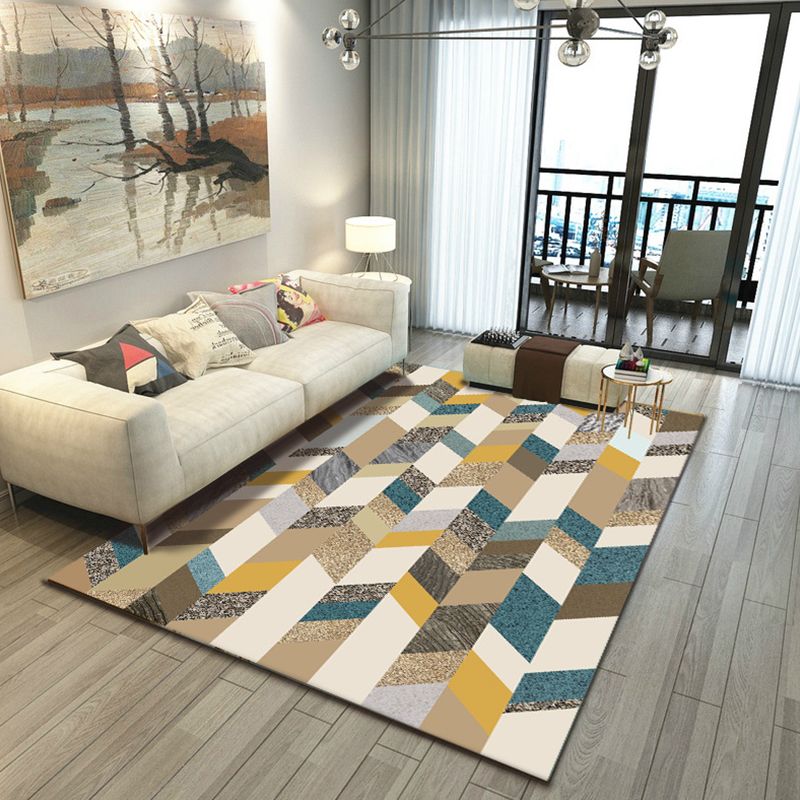 Simple Nordic Style Rug Multi Colored Geometric Print Carpet Washable Non-Slip Stain Resistant Rug for Home