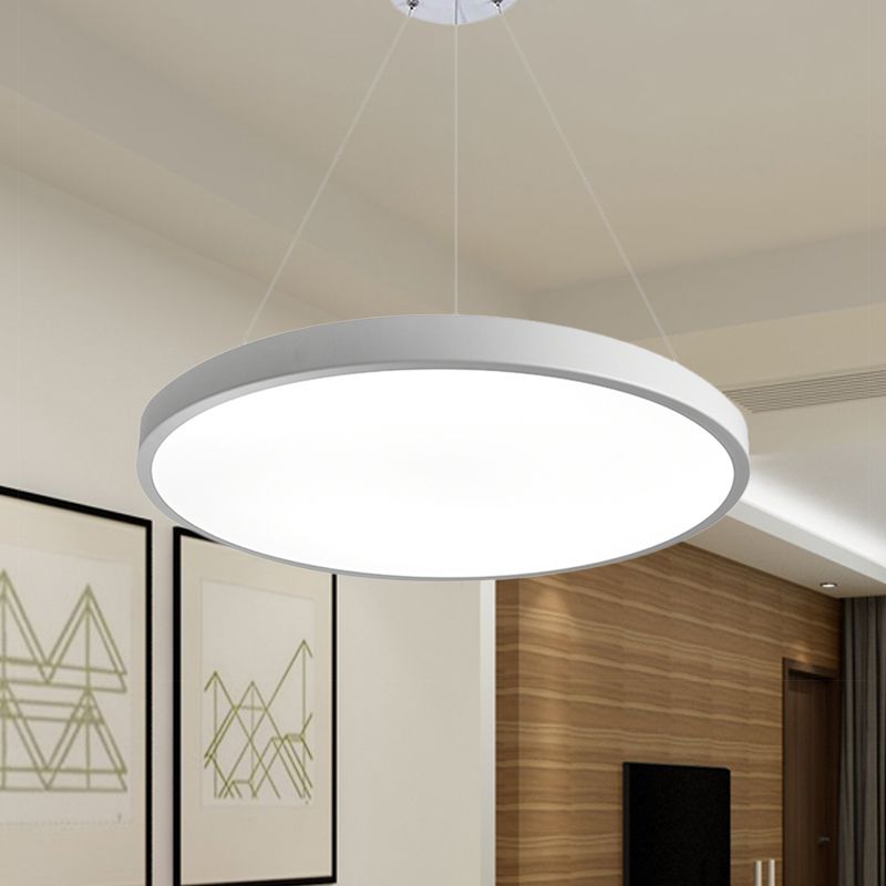 16"/19.5" Wide Plate Hanging Lamp Modern Metal Led White Ceiling Pendant Light for Office in White Light/Remote Control Stepless Dimming/Third Gear