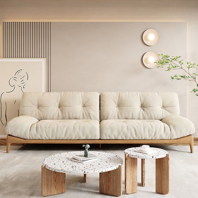 Cream Tufted Armless Sofa Wooden Frame Settee in Ash with Footrest