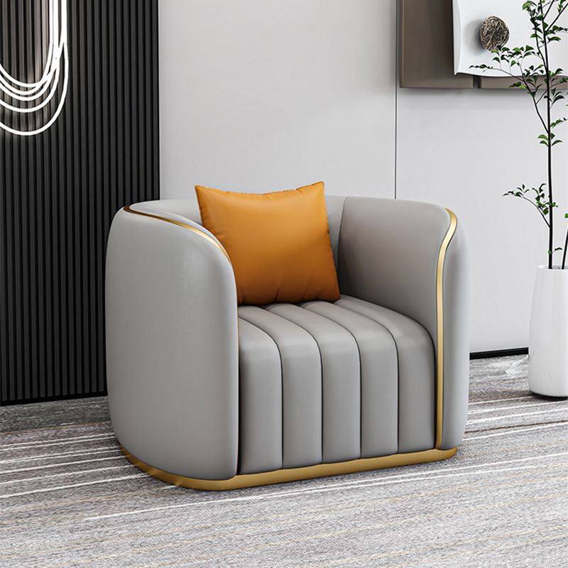 Tuxedo Arm Sofa in Grey/Blue Faux Leather Sofa with Metal Accent