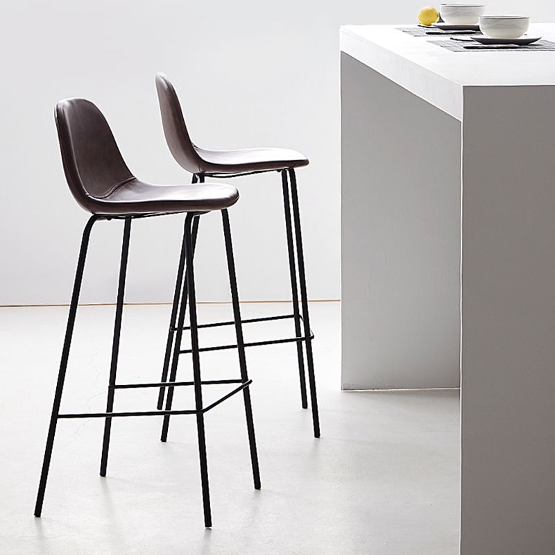 Tabouret de bar industriel à dossier bas en cuir vieilli matelassé, ensemble de 2