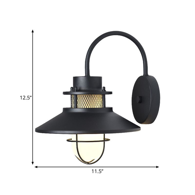 Cone Metal Wall Lighting Ideas Rural Style 1 Head Courtyard Wall Mount Lamp in Black