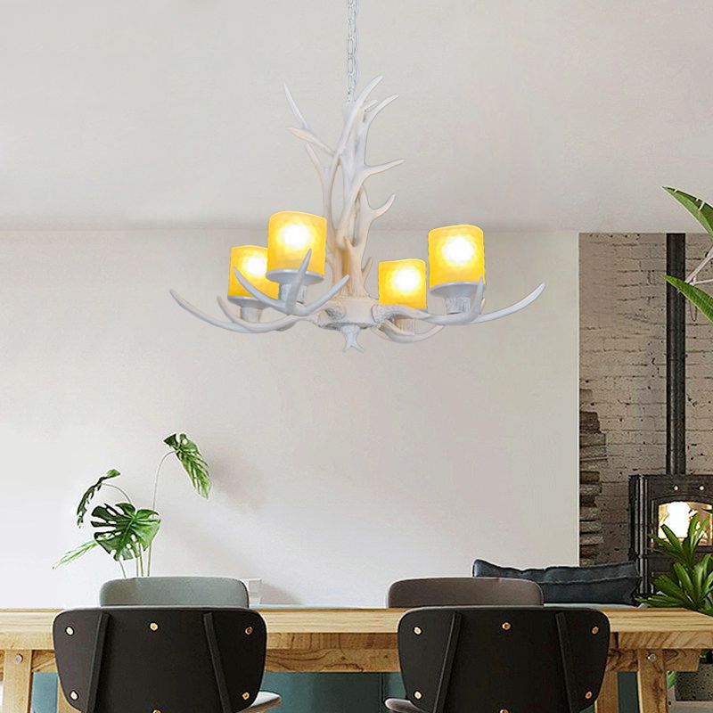 Resin Starburst Chandelier Lamp Cottage 4/6/8 Bulbes Chambre Hanging Light Kit en blanc, 27,5 "/35.5" / 39 "