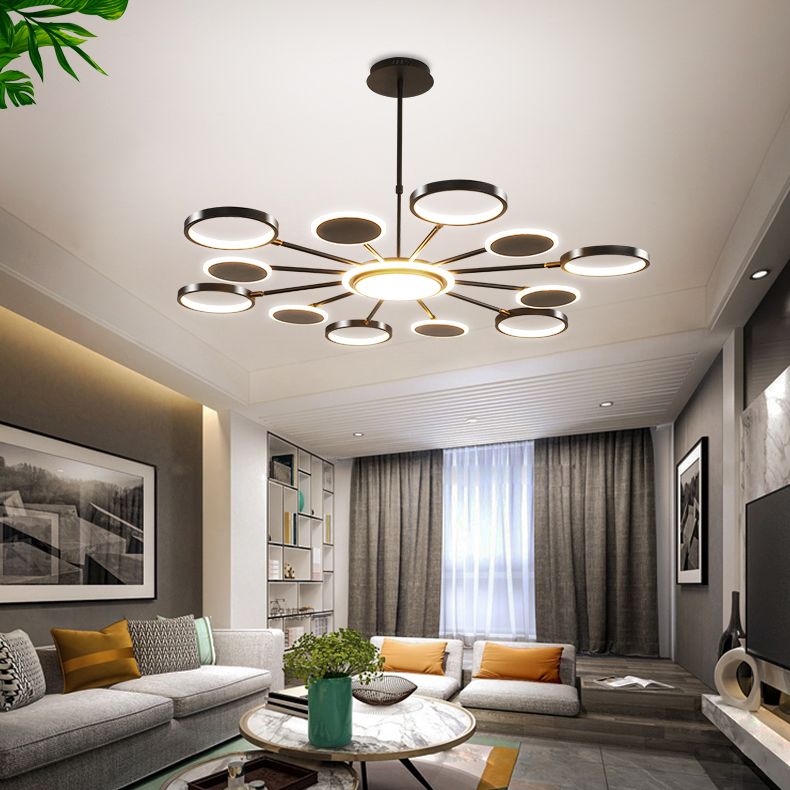 Accesorio de iluminación colgante de círculo acrílico Estilo moderno LED Black Hanging Chandelier