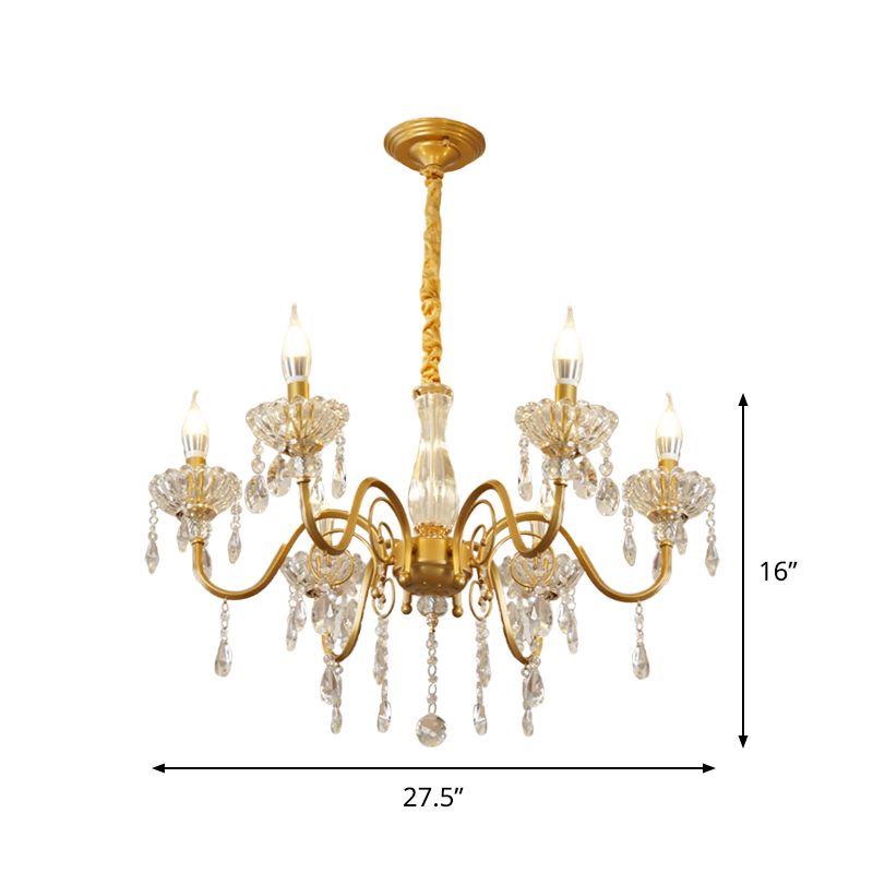 Candle Living Room Pendant Lamp Modern Faceted Crystal 6/8 Bulbs Gold Finish Hanging Chandelier